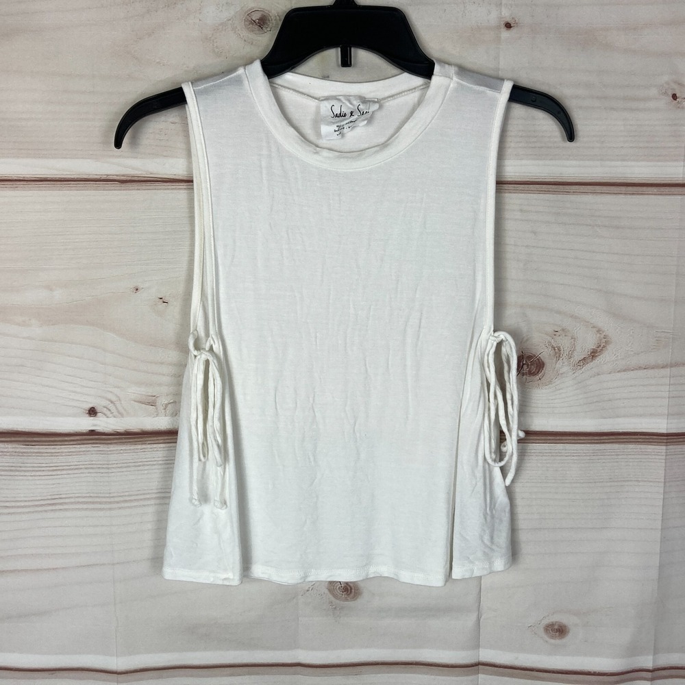 Sadie & Sage Top Womens XS White Sleeveless Scoop Neck Side Tie Tank Solid